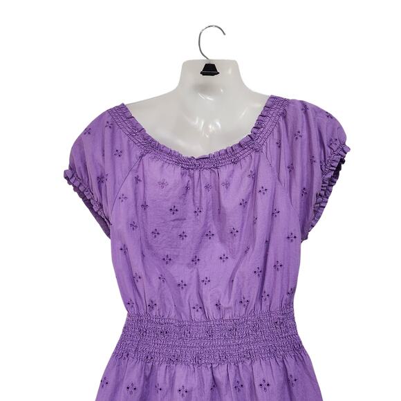 Divided H&M Square Neck Eyelet Floral Milkmaid Mini Dress Purple Smocked Size 4 - Picture 6 of 10